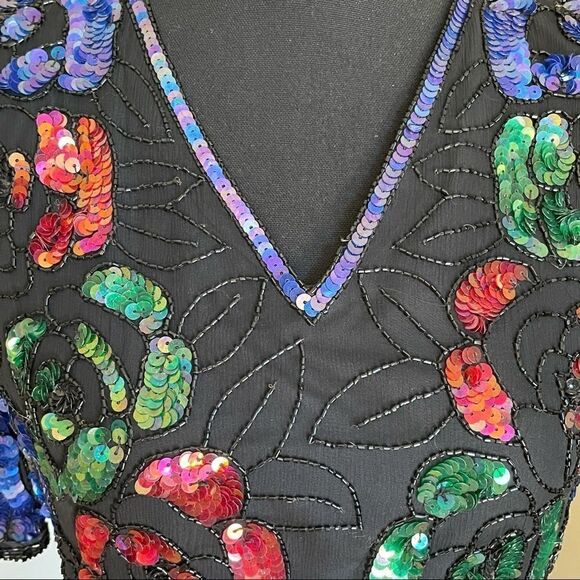 VINTAGE Stenay Sequin Beaded Flower Top - Picture 3 of 10